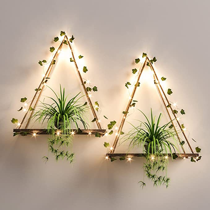 LED Strip Wall Decor with Hanging Plant